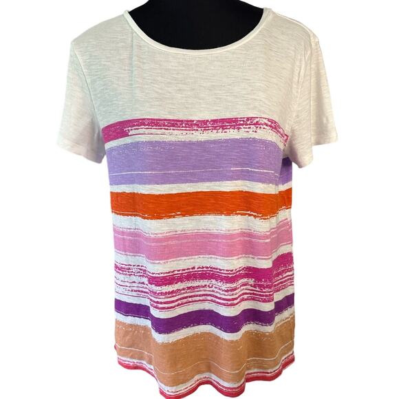 Loft Colorful Striped Crew Neck Short Sleeve Lightweight Casual T-Shirt, Size M - Picture 1 of 8